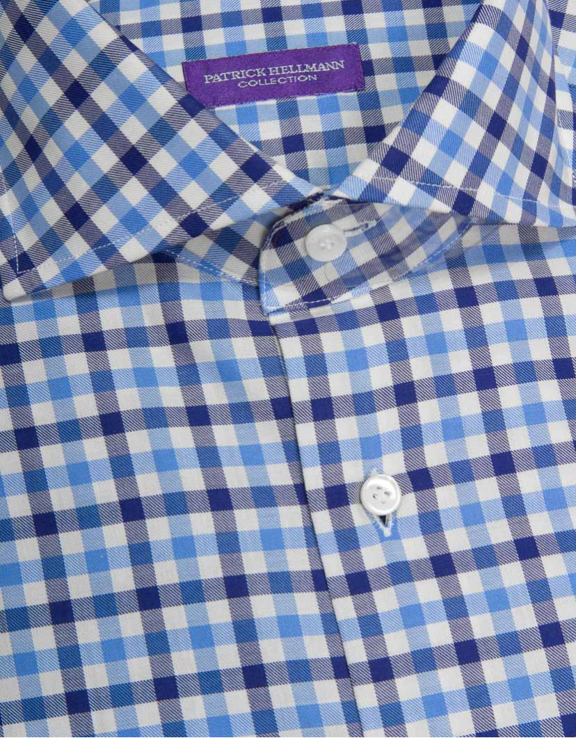 Patrick Hellmann Collection White Shirt With Blue Checks Gingham Pattern image